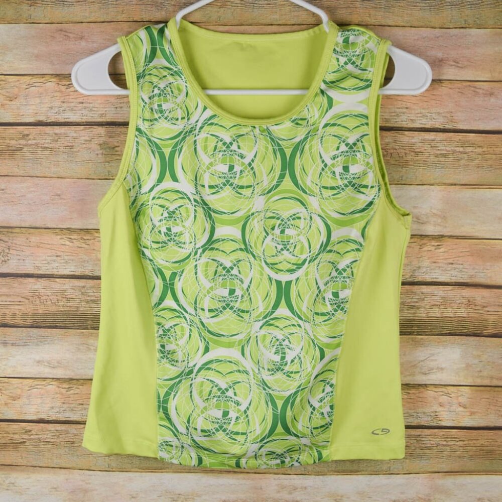 C9 Champion Womens M/L Lime Green Fitted Workout Cycling Tank Top Back Pocket